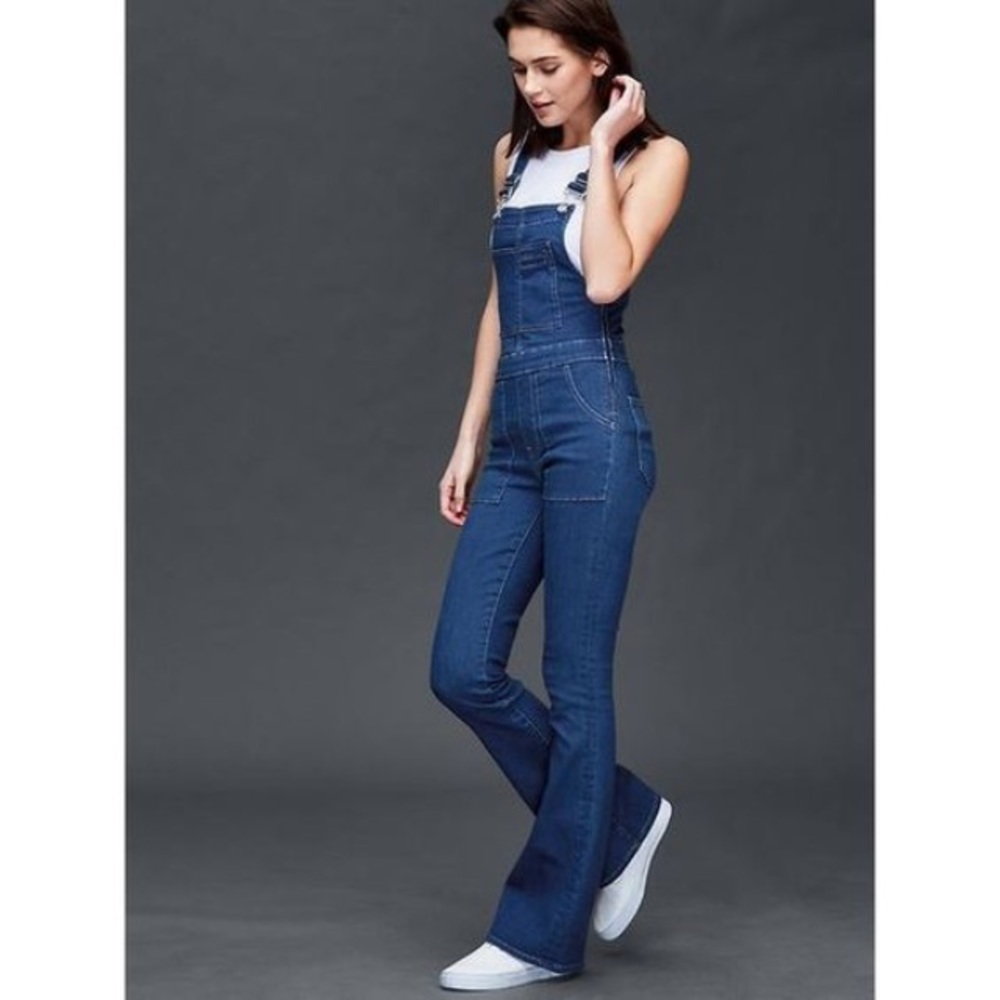 GAP denim stretch flared overalls, size XS/p, blue